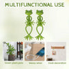 Green frog-shaped clips used as multifunctional plant support and hook decoration