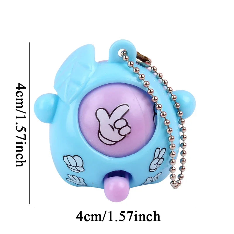 A light blue guessing game egg with a purple center and a silver chain.