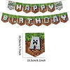 A banner made of Minecraft pixel art spelling out HAPPY BIRTHDAY for a party decoration.