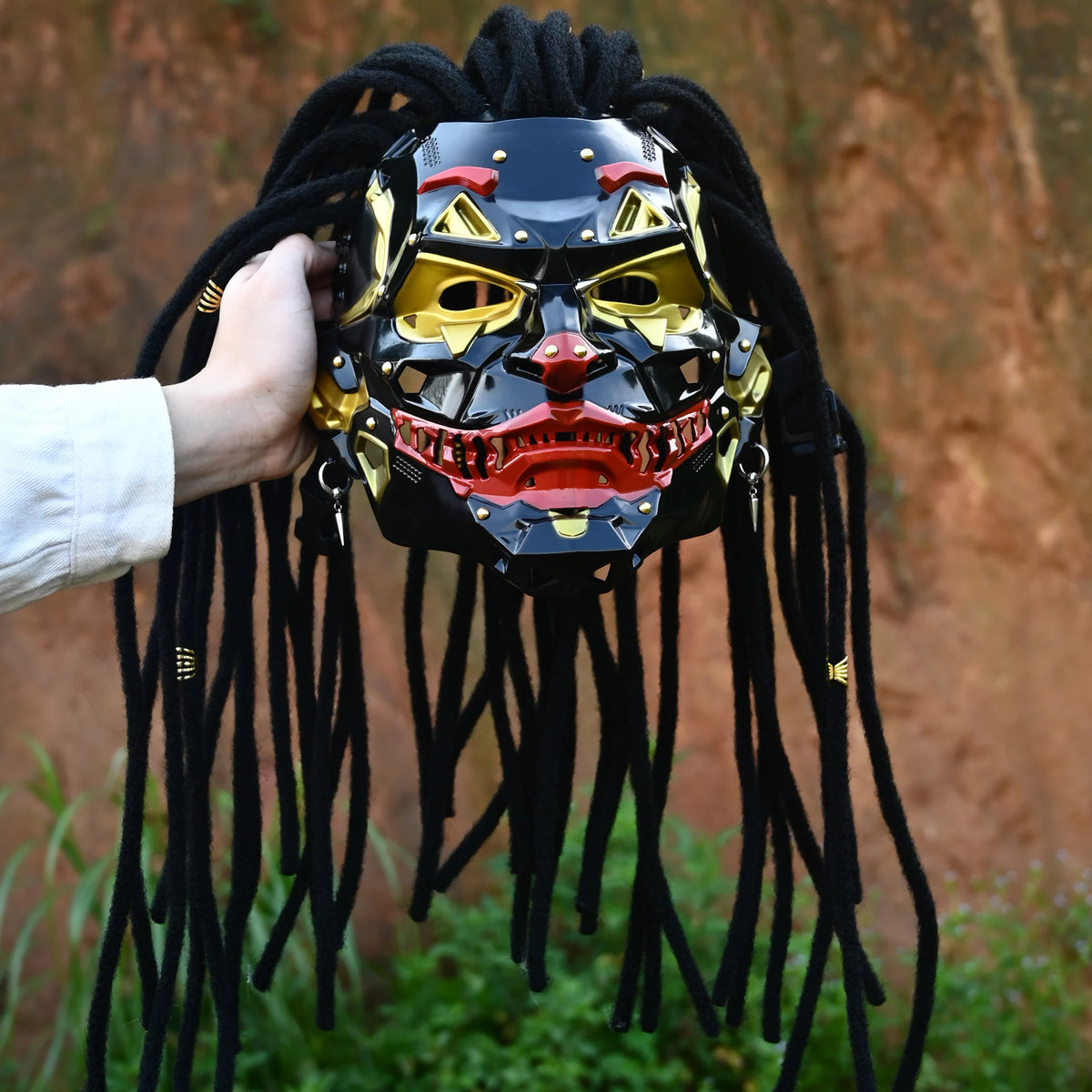 Mechanical Clown Dreadlock Mask with Punk Rivet Detailing