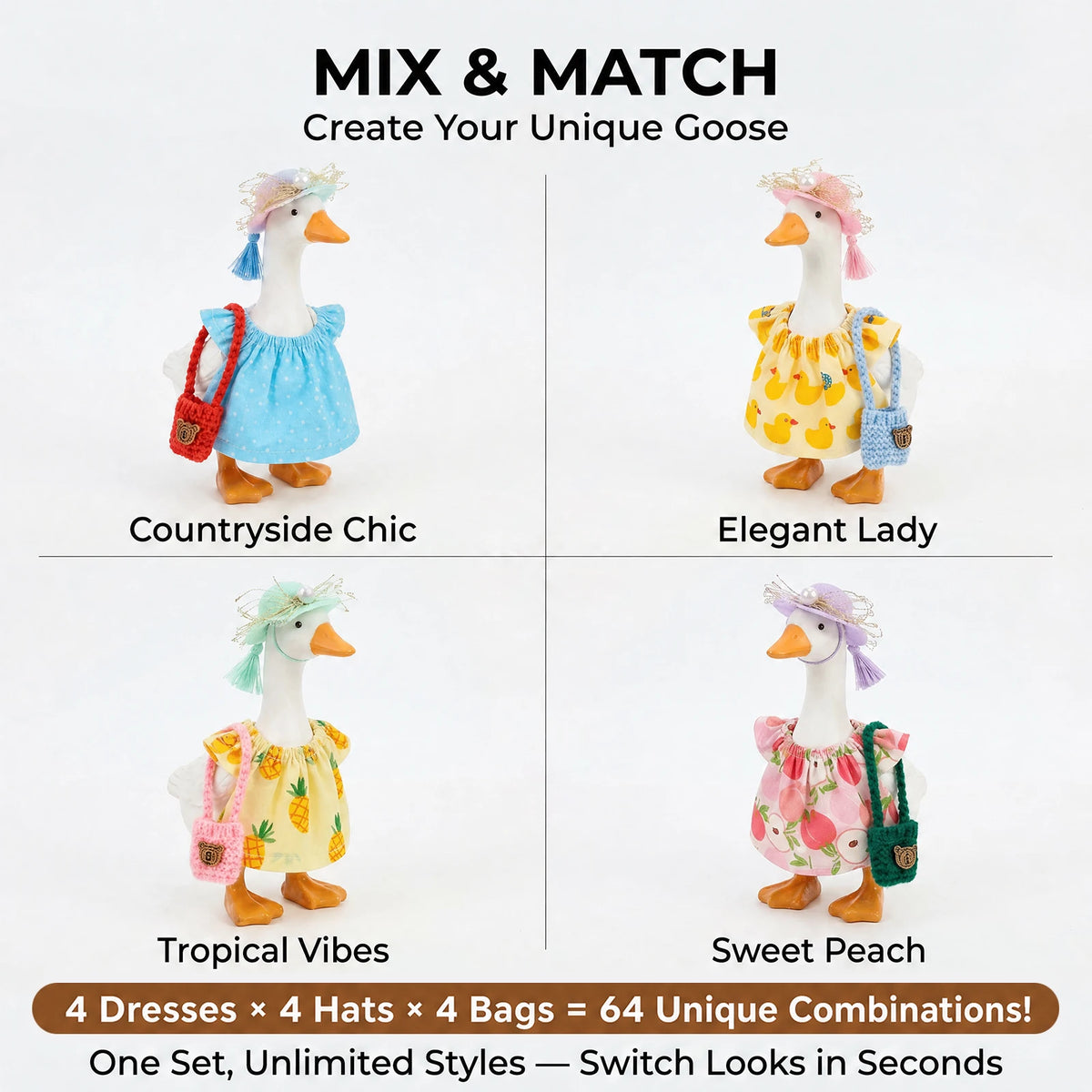 Dress-Up Goose Outfit Set with Hat, Glasses & Necklace