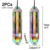 A pair of iridescent crystal pendants with hooks, featuring rainbow colors and a prismatic finish.