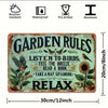 Vintage metal garden sign featuring the quote Listen to birds feel the breeze read a book take a nap sip a drink relax with n