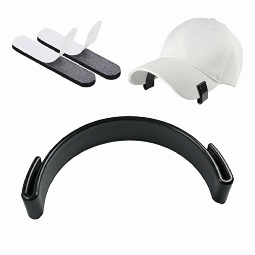 A set of adjustable hat brim shaper tools including white and black silicone shapers and a black curved tool.