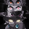 A vertical collage of multiple intense, glowing eyes belonging to various demons or characters from Demon Slayer anime.