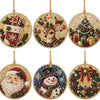 Diamond painting ornament kit featuring Santa, a snowman, and a reindeer pendant set.