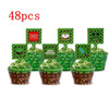 A set of 48 Minecraft-themed party supplies including flag pulling cake toppers and tableware.