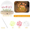 Handmade LED Tulip Night Light featuring a glass lamp shade and base with dried flower petals and crystals