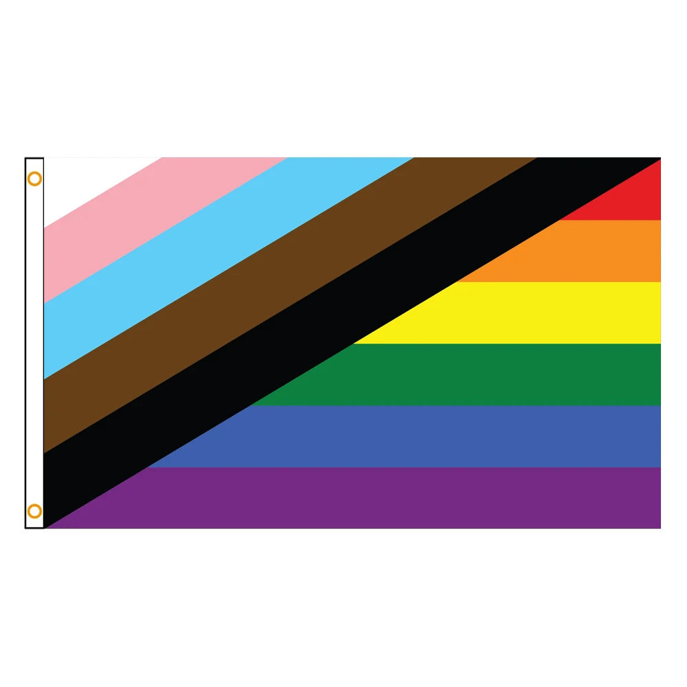 Bannière en tissu horizontale avec le design du drapeau Pride à six couleurs et des rayures diagonales.