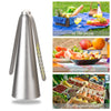 Silver automatic electric fly repellent fan shown in various outdoor and market contexts.