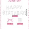 A set of 35 pieces for a happy birthday banner including letters, bows, and glue points.