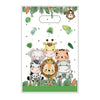 A colorful illustration featuring various jungle safari animals like a giraffe, tiger, and panda, suitable for birthday decor