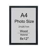 A4 wood photo frame with dimensions 21x29.7cm and an 8x12 inch material.