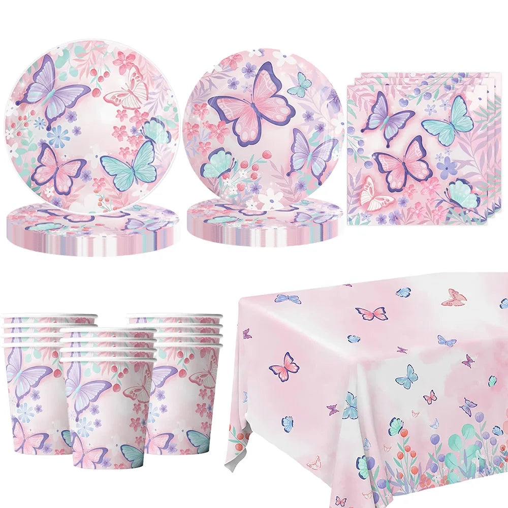 Butterfly Party Supplies Disposable Tableware Set for Birthday & Baby Shower