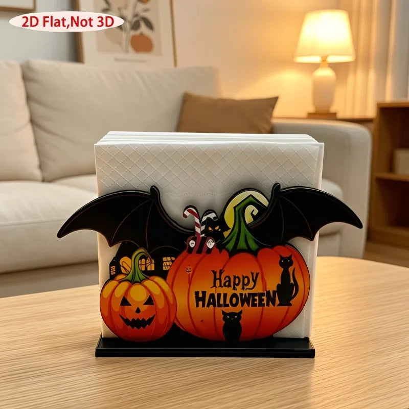 Halloween pumpkin ghost tissue box cover made of wooden acrylic for tabletop decor