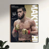 A portrait of Islam Makhachev in a fight stance, featuring his name and quotes on a canvas wall art print.