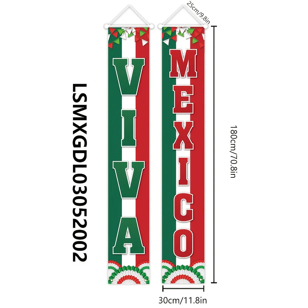 Vertical banner featuring the words VIVA MEXICO in red, white, and green patriotic colors for Independence Day