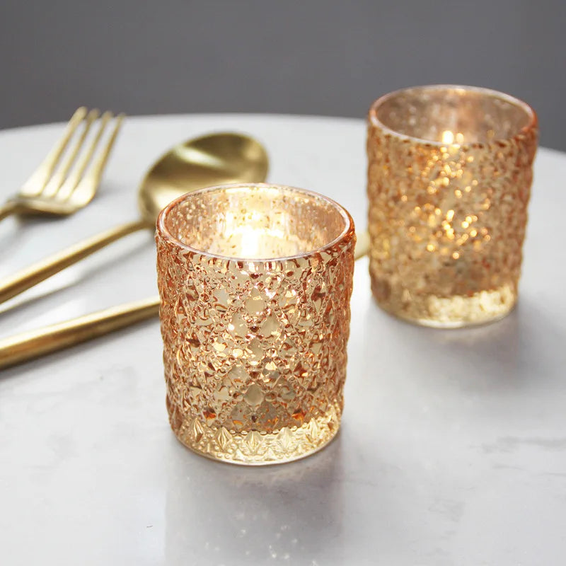 Golden Glass Tealight Candle Holder for Weddings & Home Decor