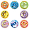A collection of colorful round sealing labels featuring various designs including donuts, flowers, and abstract patterns.