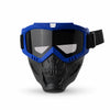 Blue offroad full face skull riding goggles with a black mask and strap