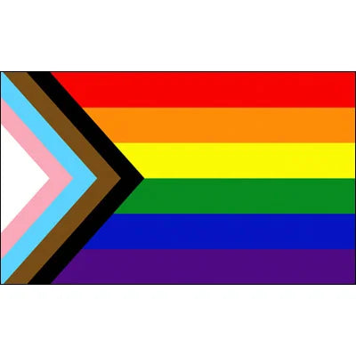 A horizontal rainbow pride flag with seven colored stripes: red, orange, yellow, green, blue, indigo, and violet.