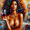 Oil painting of an African American woman with voluminous curly hair looking directly at the viewer.