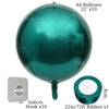 A teal round foil balloon with a stem and a ribbon are shown next to the product details.