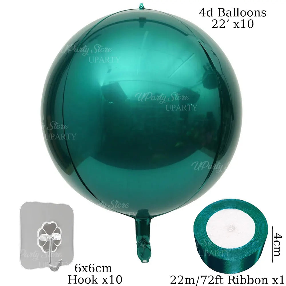 A teal round foil balloon with a stem and a ribbon are shown next to the product details.