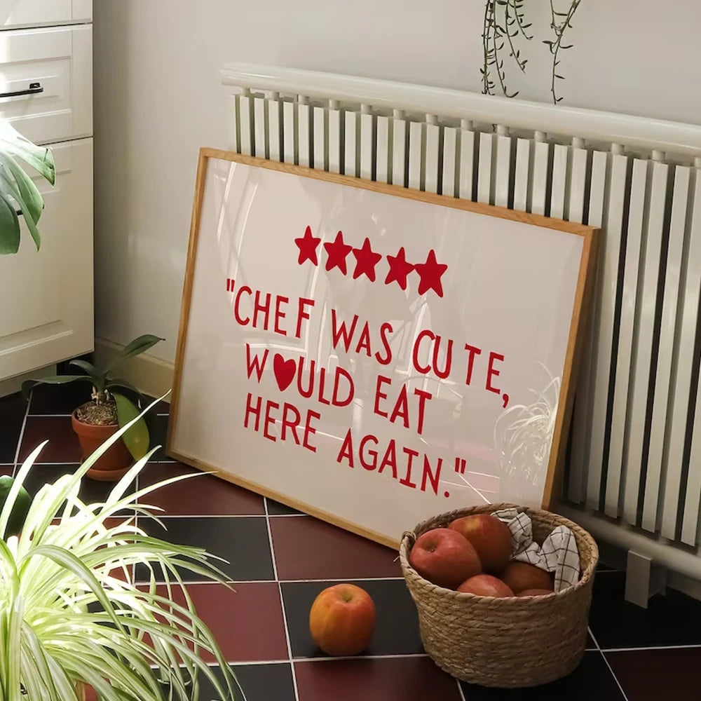 Minimalist chef heart canvas wall art featuring five red stars on a white background