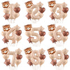 A set of foil balloons shaped like numbers 1 through 9, featuring cute bear faces in caramel and rose gold colors.