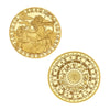 A gold commemorative iron coin featuring a depiction of a winged horse and zodiac symbols.