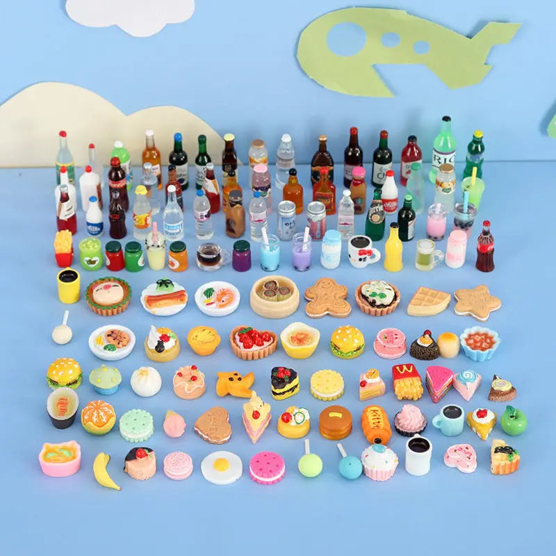 Miniature Dollhouse Food Set with Snacks, Cakes, Drinks & Wine