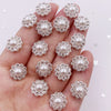 A hand displays a set of 50 resin flower pearl rhinestone flatback crystals for DIY crafts and decor.