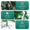 A realistic 7ft PVC artificial Christmas tree with a folding metal stand, showing details of hinged branches and a sturdy bas