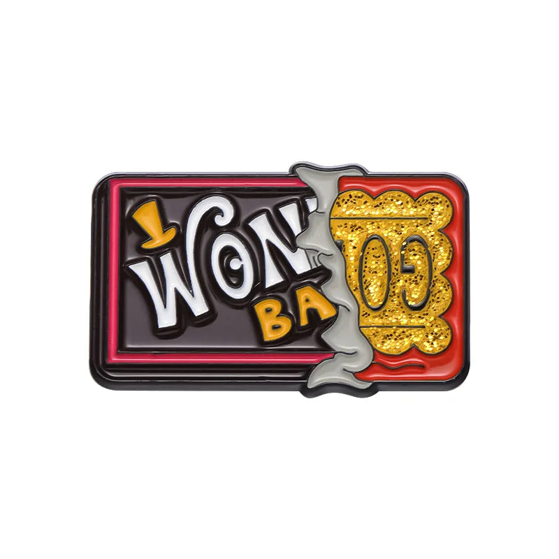 Enamel lapel pin featuring the text WON BA in gold glitter on a black background with a silver outline.