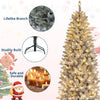 7.5 Ft Pre-Lit Pencil Christmas Tree with LED Lights and Metal Stand