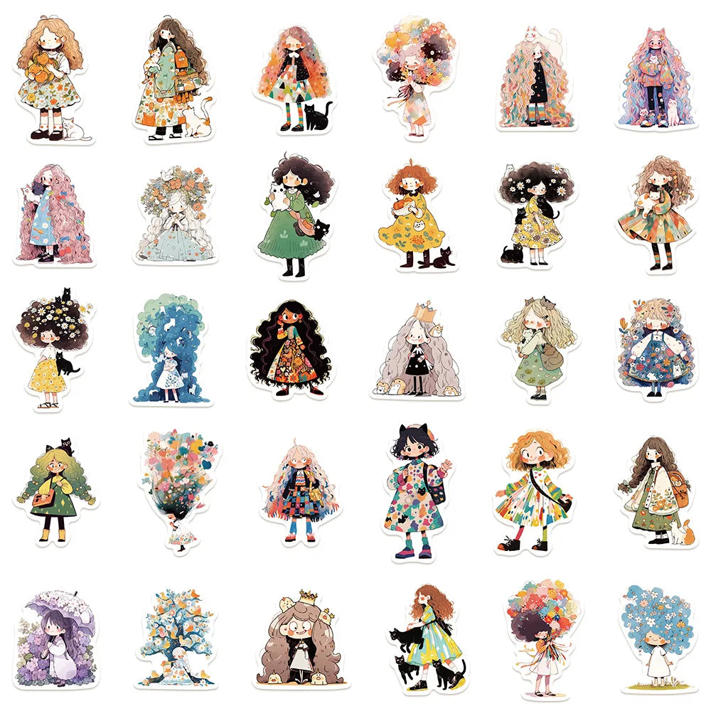 A collection of 15 cute doodle stickers featuring various anime and character designs on a white background.