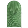 A draped green spandex arch cover used for weddings and events.