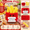 Handmade red crochet potato doll with a smiling face and an inspirational card