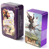 A purple metal tin box for an Everyday Witch Tarot deck featuring a witch figure and tarot imagery.