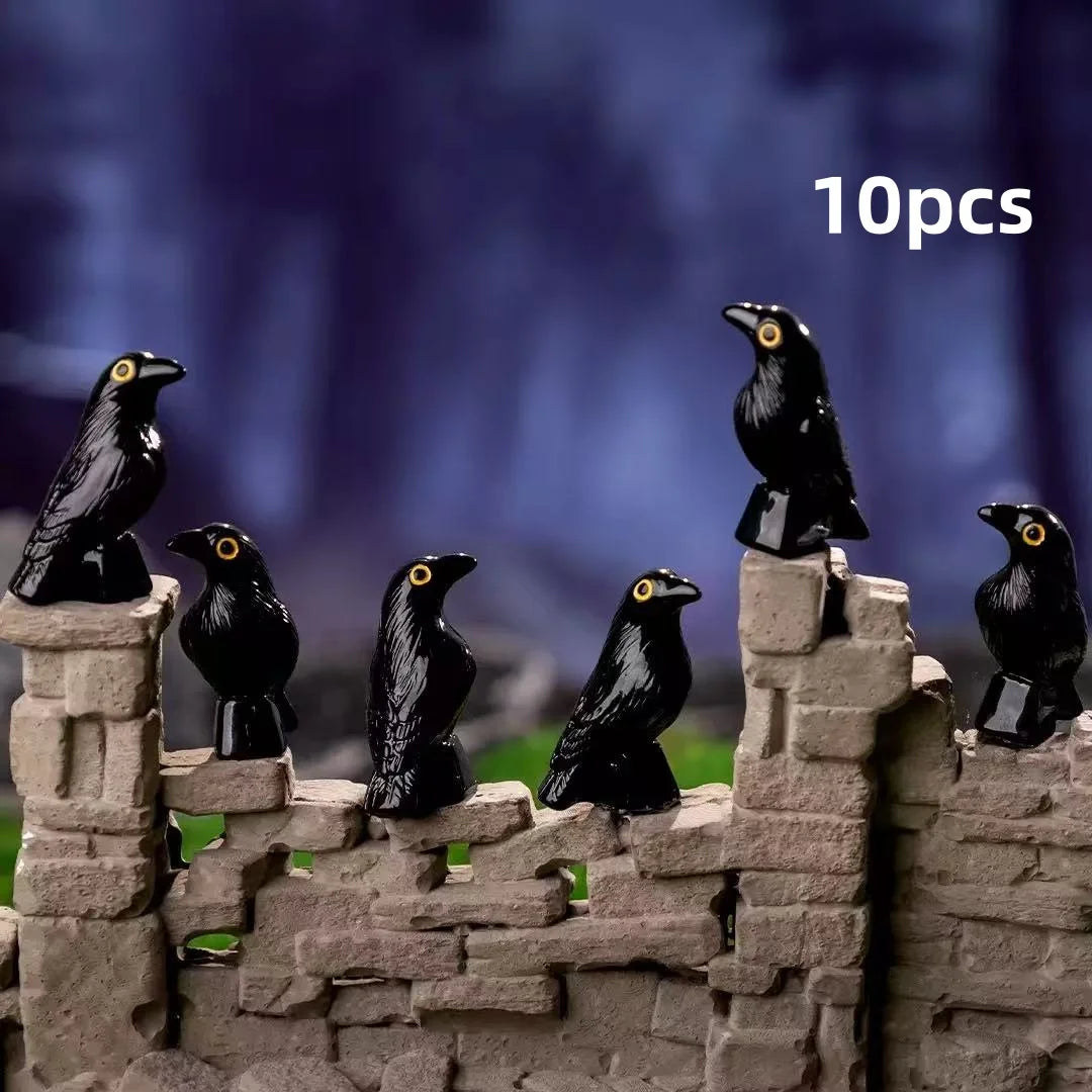 Miniature Crow Figurines for Gothic Fairy Garden Decor