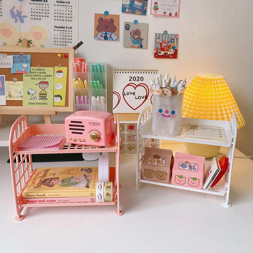 Rosa multifunktionale Schreibtisch-Organizer-Halterung für Bastelmaterial und Bücher.