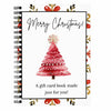 A vertical notebook page with a Christmas theme featuring a red patterned tree and holiday greenery.