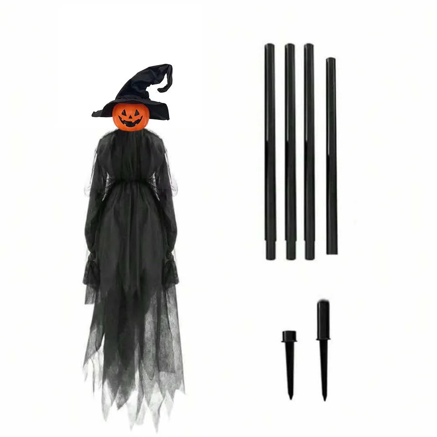 A set of light-up witches decorations including a witch hat, a pumpkin face, and several black stick lights.