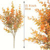 Branch of artificial fall flower with orange and green leaves, measuring 13.8 inches long.