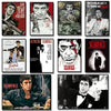 Collection deโปsters et images de films Scarface avec des expressions faciales intenses et un éclairage dramatique.