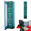 A vertical teal advent calendar box displaying 24 numbered compartments for a book-themed holiday calendar.