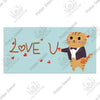 A cute orange tabby cat looking at the viewer with a brown paw, surrounded by the text LOVE U