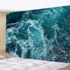 Arte de pared tapiz grande con textura dramática de ola oceánica turquesa y azul oscuro que se agita.