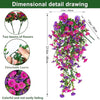Dessin détaillé en dimension d'une vigne de glycine en rotin artificiel avec deux faisceaux de fleurs et des feuilles détacha